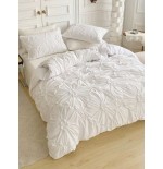 Khaki Chiffon Pinched Flower Duvet Cover Set - 3pc Polyester Bedding
