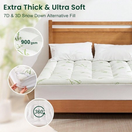 Bamboo Mattress Pad Topper - 600 GSM Breathable, Deep Pocket