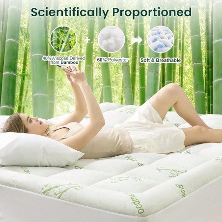Bamboo Mattress Pad Topper - 600 GSM Breathable, Deep Pocket