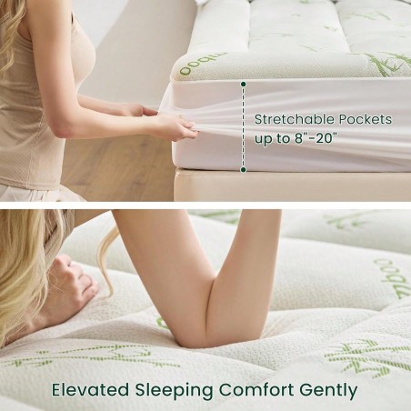 Bamboo Mattress Pad Topper - 600 GSM Breathable, Deep Pocket