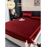 Burgundy Satin Fitted Sheet Set - Silk-Like Bedding with Pillowcases