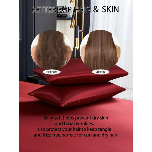 Burgundy Satin Fitted Sheet Set - Silk-Like Bedding with Pillowcases