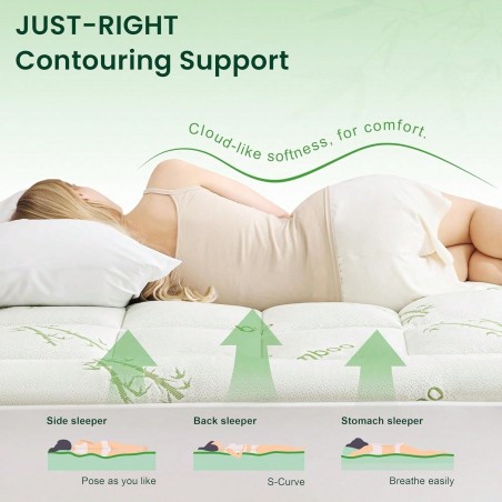 Bamboo Mattress Pad Topper - 600 GSM Breathable, Deep Pocket