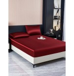 Burgundy Satin Fitted Sheet Set - Silk-Like Bedding with Pillowcases