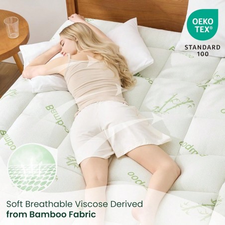 Bamboo Mattress Pad Topper - 600 GSM Breathable, Deep Pocket