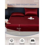 Burgundy Satin Fitted Sheet Set - Silk-Like Bedding with Pillowcases