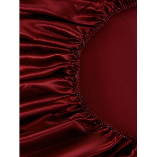 Burgundy Satin Fitted Sheet Set - Silk-Like Bedding with Pillowcases