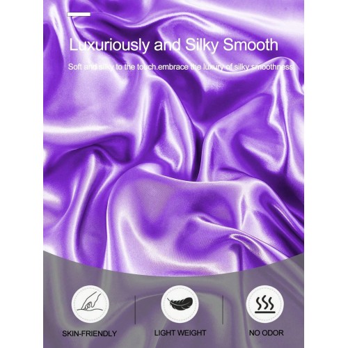 Purple Satin Fitted Sheet Set - 2/3pc Silk-Like Bedding with Pillowcases, King Queen Full Twin, Deep Pocket 11.8", Wrinkle-Free