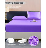 Purple Satin Fitted Sheet Set - 2/3pc Silk-Like Bedding