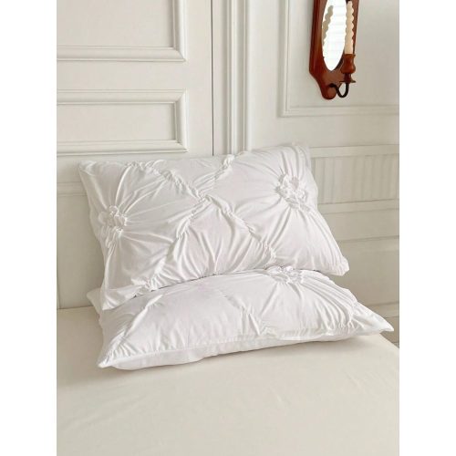 Khaki Chiffon Pinched Flower Duvet Cover Set - 3pc Polyester Bedding