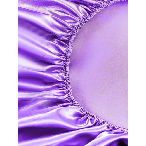Purple Satin Fitted Sheet Set - 2/3pc Silk-Like Bedding with Pillowcases, King Queen Full Twin, Deep Pocket 11.8", Wrinkle-Free