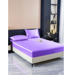 Purple Satin Fitted Sheet Set - 2/3pc Silk-Like Bedding with Pillowcases, King Queen Full Twin, Deep Pocket 11.8", Wrinkle-Free