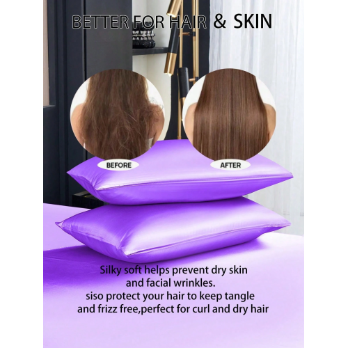 Purple Satin Fitted Sheet Set - 2/3pc Silk-Like Bedding with Pillowcases, King Queen Full Twin, Deep Pocket 11.8", Wrinkle-Free