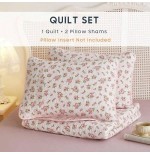 Coquette Cottagecore Floral Quilt Set - Reversible Pink Bedspread