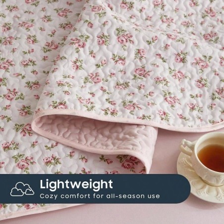 Coquette Cottagecore Floral Quilt Set - Reversible Pink Bedspread