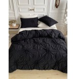 Khaki Chiffon Pinched Flower Duvet Cover Set - 3pc Polyester Bedding