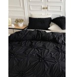 Khaki Chiffon Pinched Flower Duvet Cover Set - 3pc Polyester Bedding