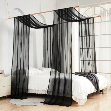 White Sheer Canopy Bed Curtains with Wood Frame - Bedroom Decor