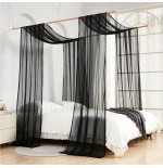 White Sheer Canopy Bed Curtains with Wood Frame - Bedroom Decor
