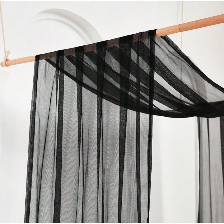 White Sheer Canopy Bed Curtains with Wood Frame - Bedroom Decor