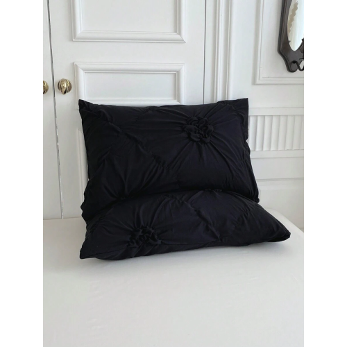 Khaki Chiffon Pinched Flower Duvet Cover Set - 3pc Polyester Bedding