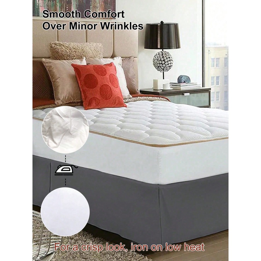 Solid Color Bed Skirt - 5 Pleated Ruffles, Soft Polyester Fabric