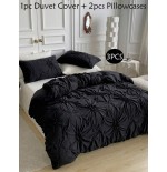 Khaki Chiffon Pinched Flower Duvet Cover Set - 3pc Polyester Bedding