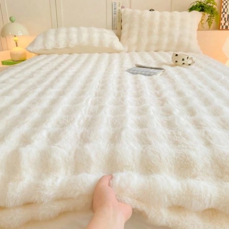 3-Piece Faux Fur Bedding Set with Non-Slip Wrap Design
