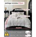 Beige Ruffled Lace Duvet Cover Set - Queen Size All Seasons Bedding