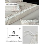 Beige Ruffled Lace Duvet Cover Set - Queen Size All Seasons Bedding