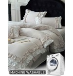 Beige Ruffled Lace Duvet Cover Set - Queen Size All Seasons Bedding
