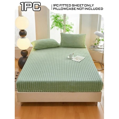 Striped Fleece Fitted Sheet Set - Soft Thickened Bedding for All Beds