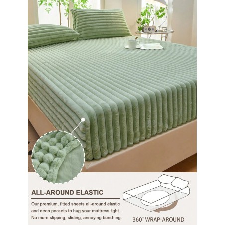 Striped Fleece Fitted Sheet Set - Soft Thickened Bedding for All Beds