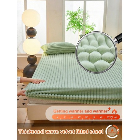 Striped Fleece Fitted Sheet Set - Soft Thickened Bedding for All Beds