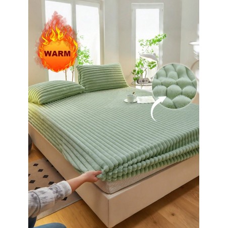 Striped Fleece Fitted Sheet Set - Soft Thickened Bedding for All Beds