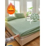 Striped Fleece Fitted Sheet Set - Soft Thickened Bedding for All Beds