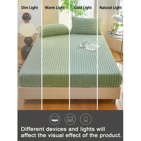 Striped Fleece Fitted Sheet Set - Soft Thickened Bedding for All Beds