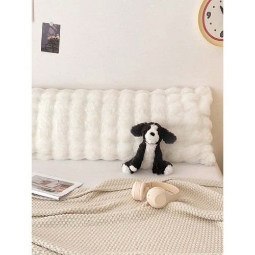 Long Grey Plush Pillow Cover - Washable, No Filler Included