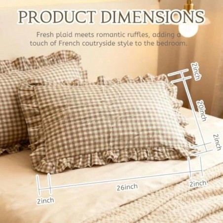 Farmhouse Plaid Pillowcase Set of 2 - Green & Taupe Ruffle Shams