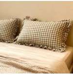 Farmhouse Plaid Pillowcase Set of 2 - Green & Taupe Ruffle Shams