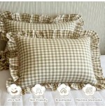 Farmhouse Plaid Pillowcase Set of 2 - Green & Taupe Ruffle Shams