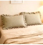 Farmhouse Plaid Pillowcase Set of 2 - Green & Taupe Ruffle Shams