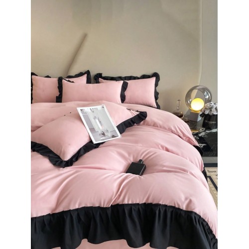Pink & Black Ruffled Bedding Set - 3-Piece Duvet Cover & Pillowcases