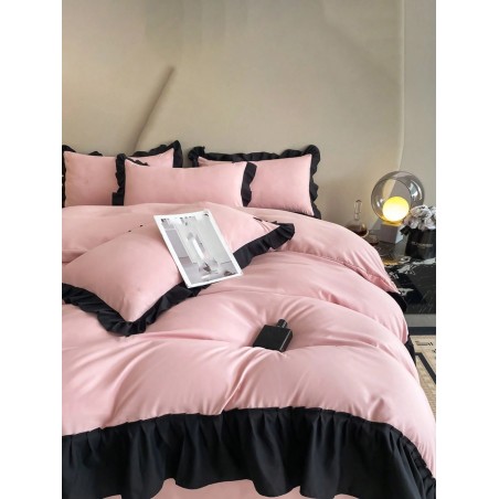 Pink & Black Ruffled Bedding Set - 3-Piece Duvet Cover & Pillowcases