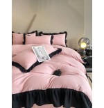 Pink & Black Ruffled Bedding Set - 3-Piece Duvet Cover & Pillowcases