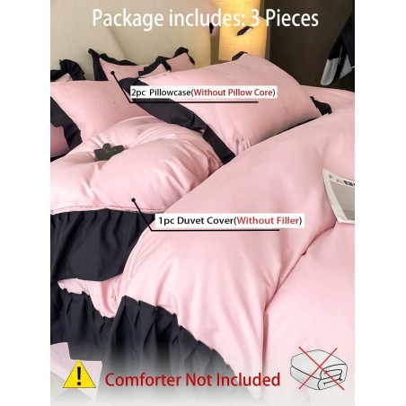Pink & Black Ruffled Bedding Set - 3-Piece Duvet Cover & Pillowcases