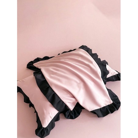 Pink & Black Ruffled Bedding Set - 3-Piece Duvet Cover & Pillowcases