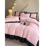 Pink & Black Ruffled Bedding Set - 3-Piece Duvet Cover & Pillowcases