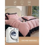 Pink & Black Ruffled Bedding Set - 3-Piece Duvet Cover & Pillowcases