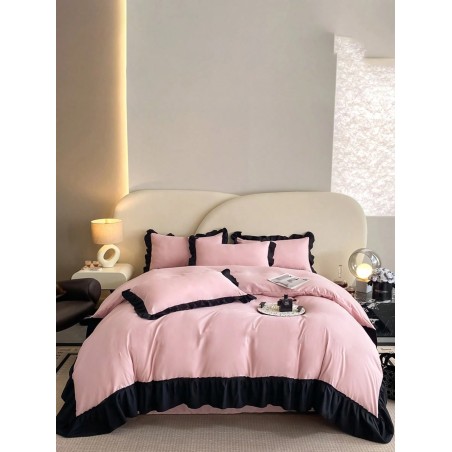 Pink & Black Ruffled Bedding Set - 3-Piece Duvet Cover & Pillowcases